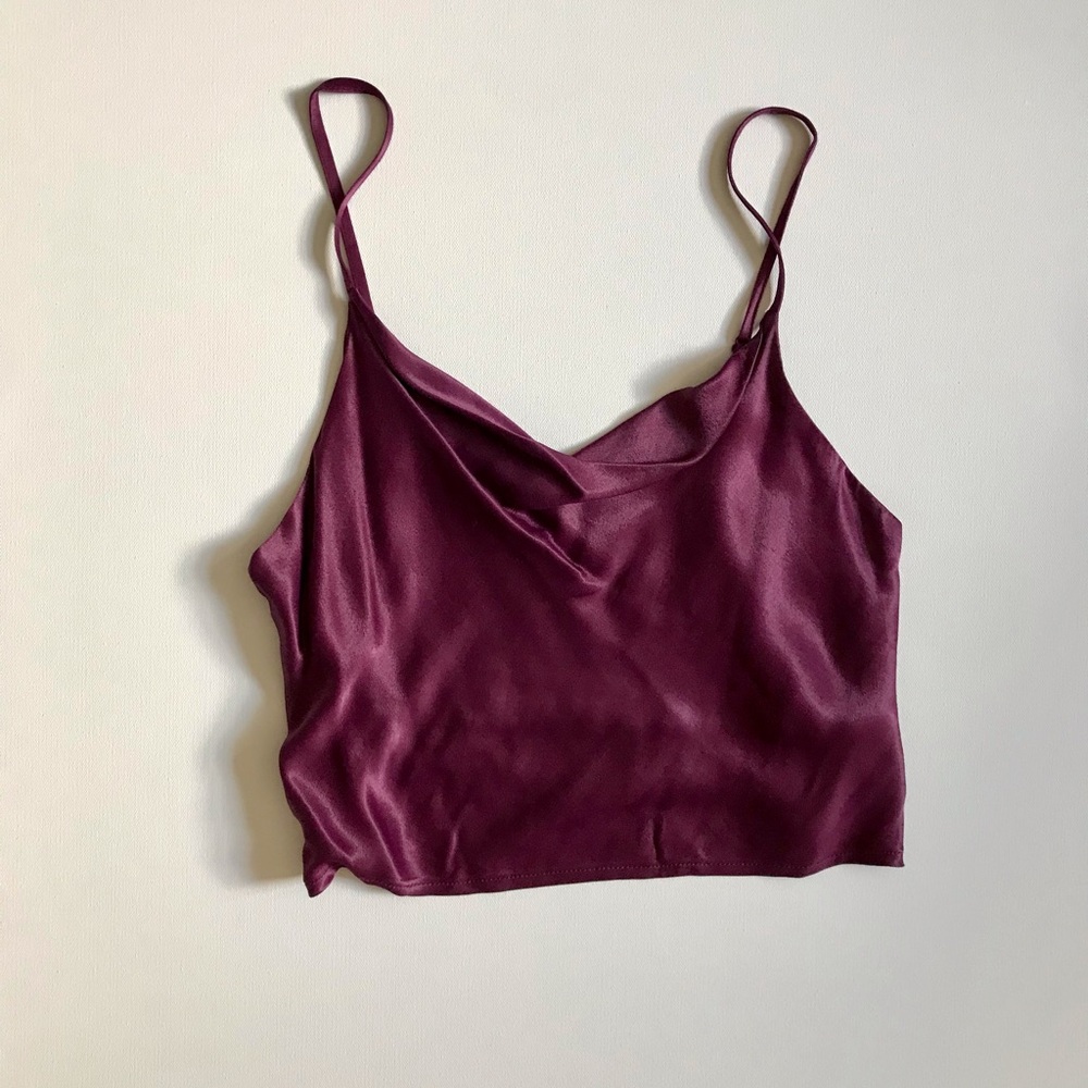 Silky Cowl Neck Spaghetti Strap Tank Top - Plum